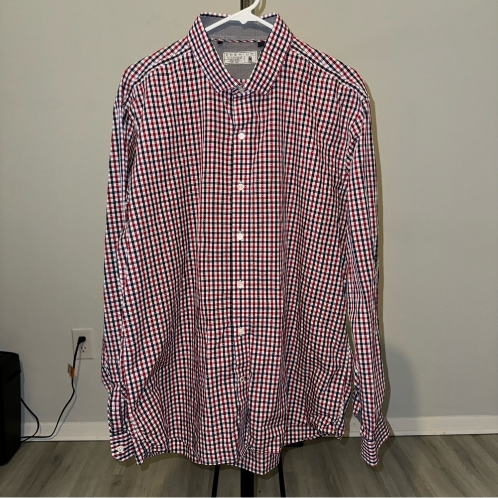 Premium 7Diamonds Men’s Long Sleeve Red White Blue Checkered Button Up Size XXL